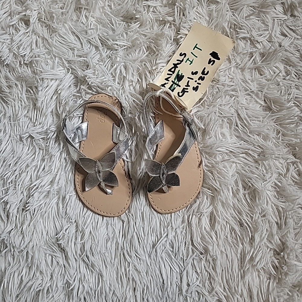 Gap Kids Baby Toddler Girl's Silver Butterfly Detail Sandals - 5